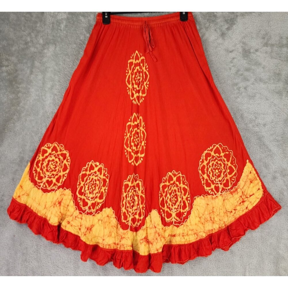 Jackpot Skirt Womens One Size Orange Yellow Floral Print Boho Flared Maxi